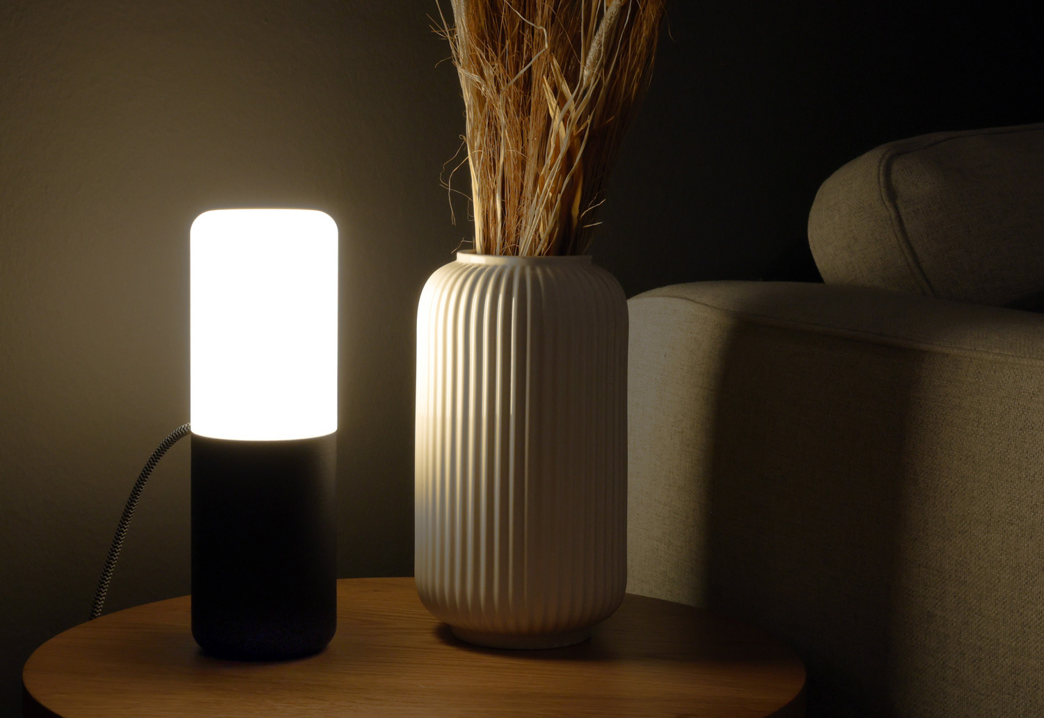 Photograph of the Switch light in a lounge room next to a sofa.